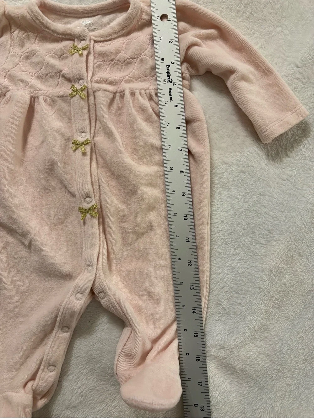 Koala Kids Pale Pink Footed One-Piece with Gold Bow Accents